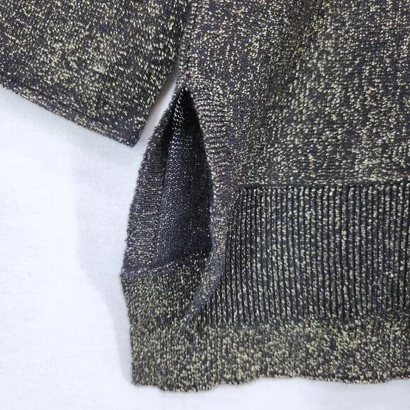 Michael Kors Top Pullover Sweater Medium Shimmer Gold Black Metallic Long Sleeve - Picture 7 of 11